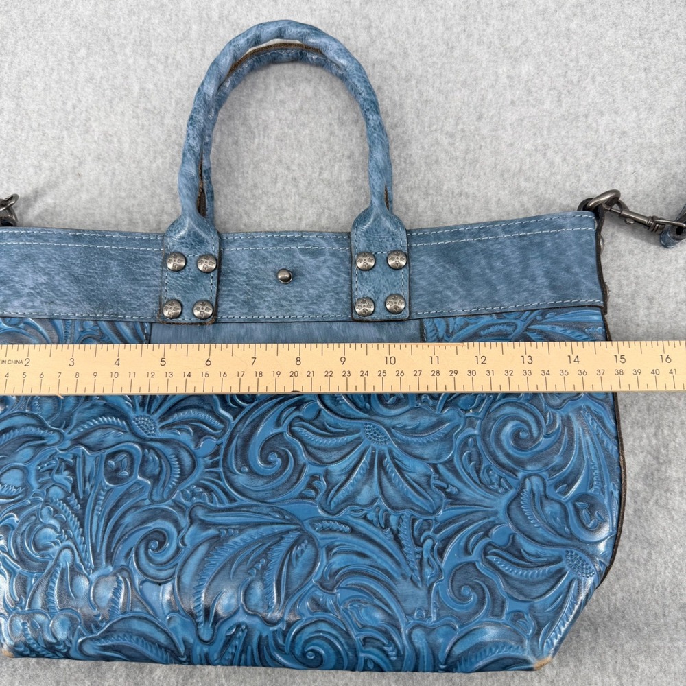 Patricia Nash Blue Tooling Leather Tote Crossbody Bag Floral Embossed Satchel - Picture 10 of 13